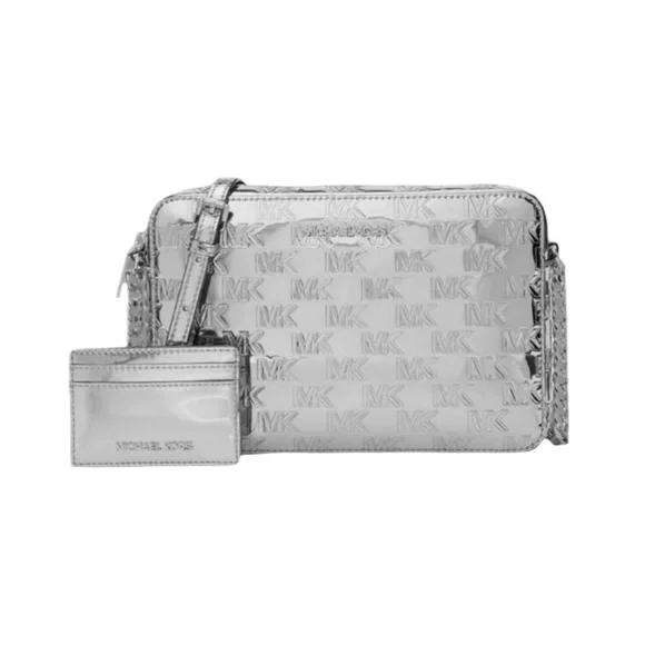 MICHAEL KORS Jet Set Large East West Crossbody &Card Holder Gift Box Silver - Picture 3 of 10